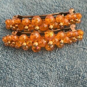 Vintage Hair Accessories. Beautiful Peach Color Hair Barrettes (2)